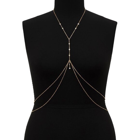 Women B2 Gold Body Chain Rhinestone Silver Bra Lingere Bikini Top Lingerie Chain - Picture 3 of 5